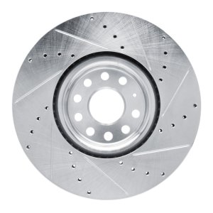 Volkswagen Terramont Brake Rotor (1) - Front Left - R1 Concepts - Drilled & Slotted - Silver - `18-`25